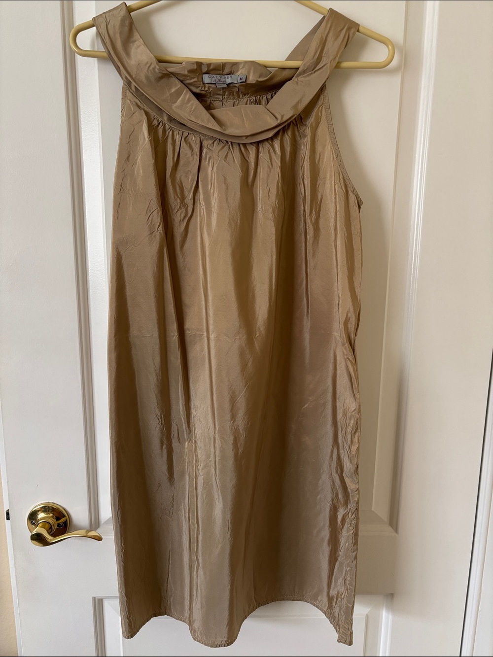 Calypso St. Barth Champagne Silk Dress w/ Wide Cowl Neckline